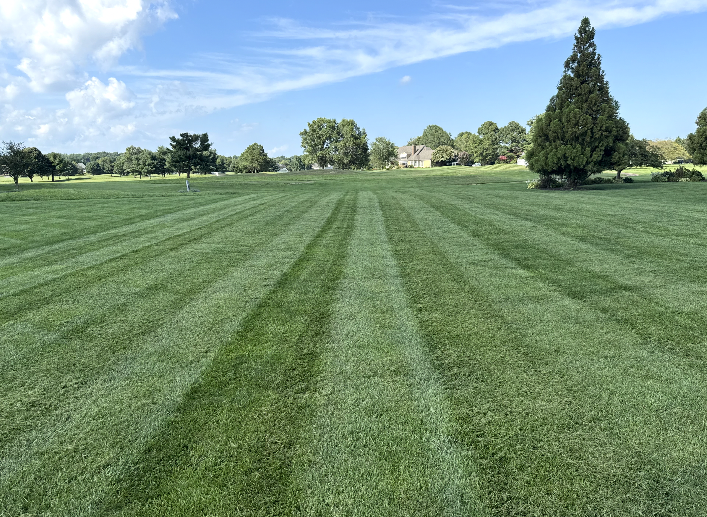 Wide property lawn mowing with professional striping in Delaware